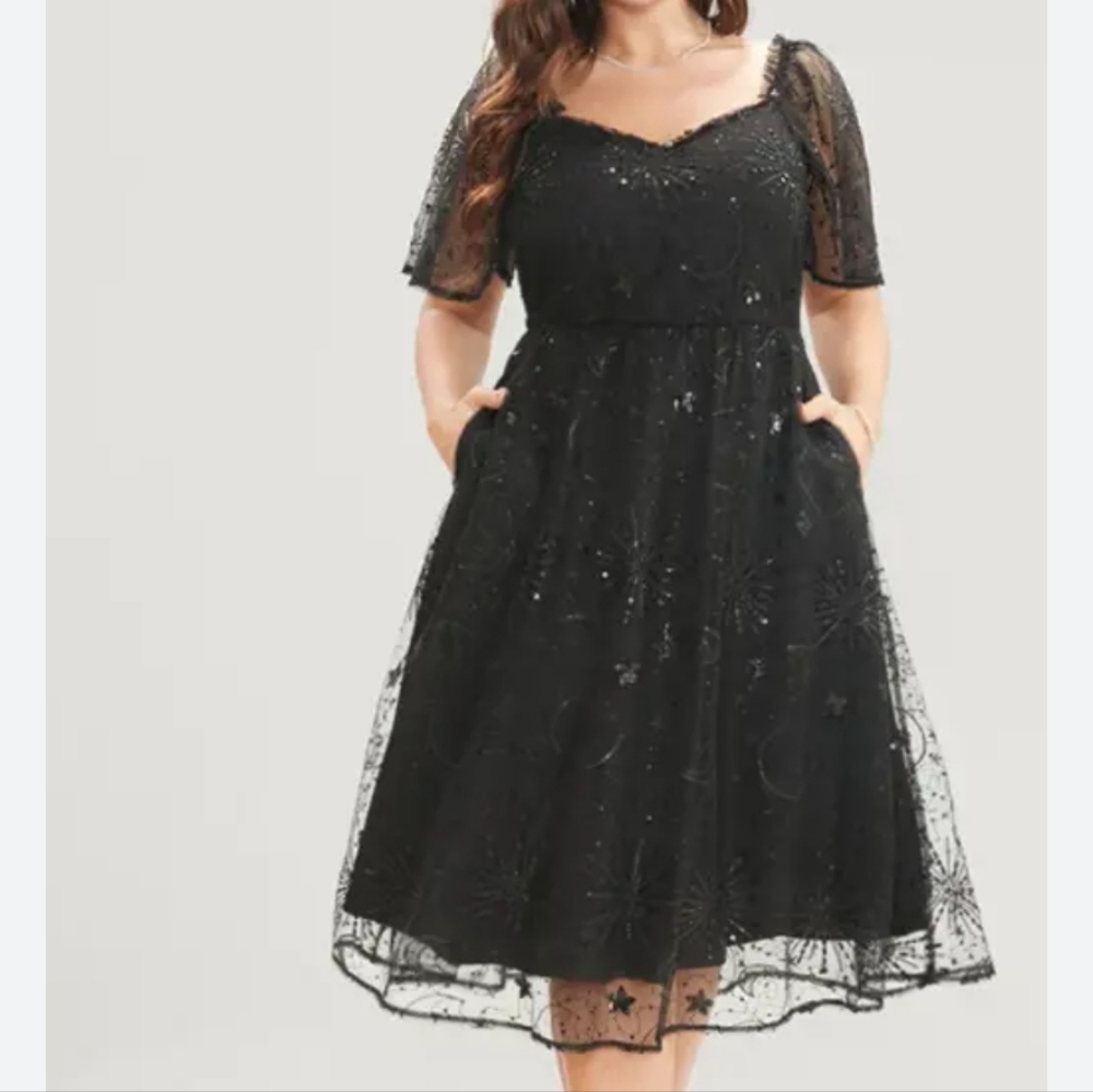 Bloomchic NWT 🦄 🦄 🦄 Black sequined Celestial Midi Dress!!! Sz 2x